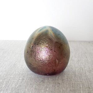 Iridescent Glass Egg Shape Paperweight, Art Glass paperweight